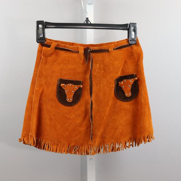 Handmade Suede Fringe Skirt Longhorn Pockets Western Kids 12” Waist - Picture 1 of 3